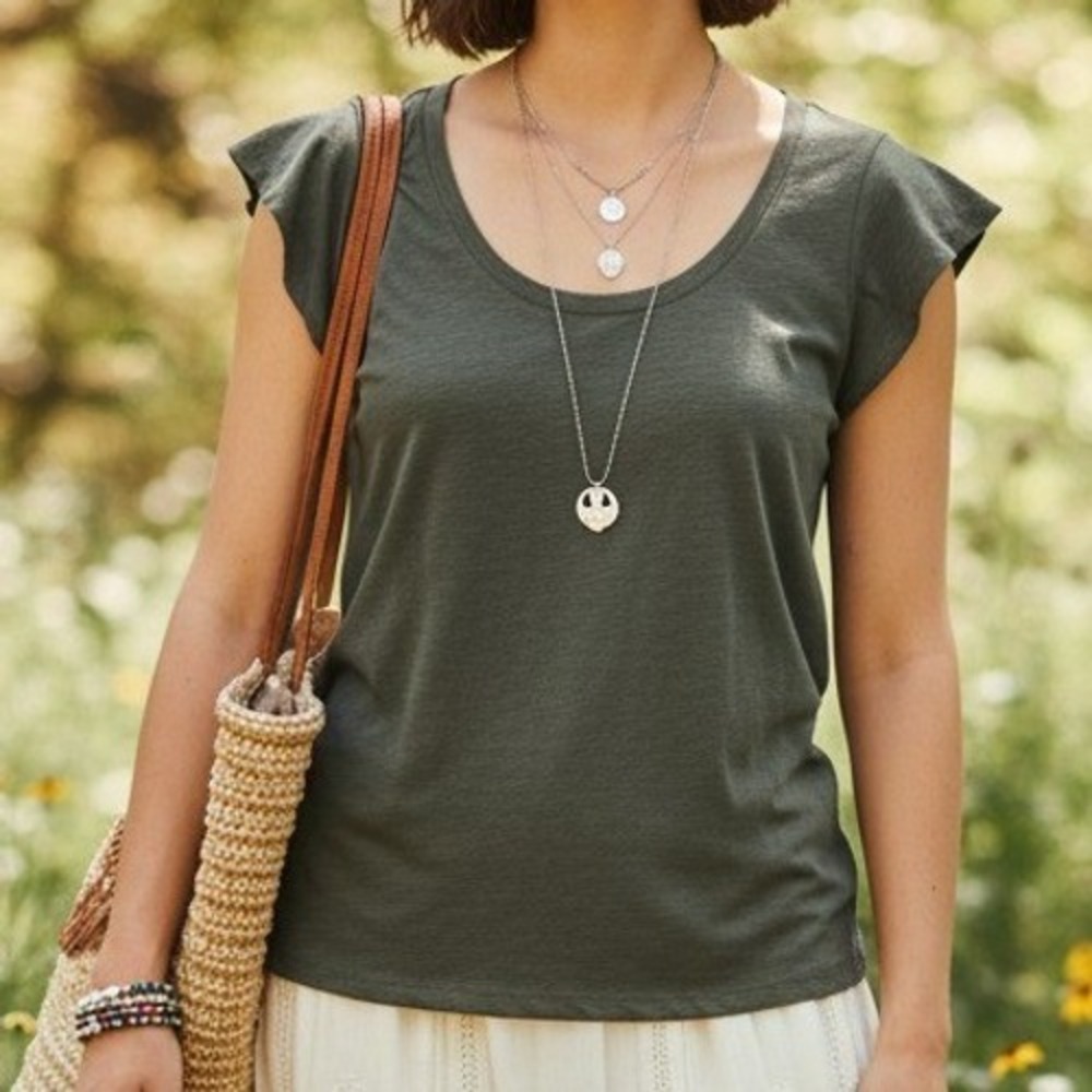 Sanctuary Flutter Sleeve Tee L Olive Green Slub Knit Scoop Neck Top 3080